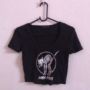 OBEY Cropped Glow-In-The-Dark Cat Skeleton Tee